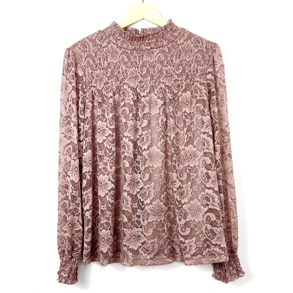 NEW Cable & Gauge Long Sleeve Lace Top LG Pink/Mauve NWT - Picture 3 of 11